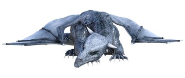 Beyaz arka planda izole edilmiş bir fantezi ejderhanın 3 boyutlu canlandırması