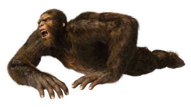 Beyaz arkaplanda izole edilmiş bir Koca Ayak veya Kocaayak 'ın 3B canlandırması