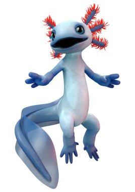 3D rendering of a cute blue toon axolotl isolated on white background