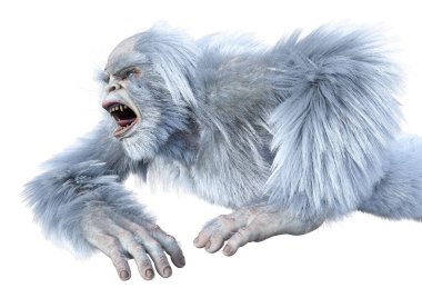 Yeti 'nin beyaz arka planda izole ettiği 3 boyutlu bir fantezi yaratığı.