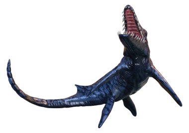 Bir Mosasaurus 'un 3 boyutlu yansıması, deniz yaratığı, tarih öncesi dinozor beyaz arka planda izole edilmiş.