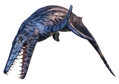 Bir Mosasaurus 'un 3 boyutlu yansıması, deniz yaratığı, tarih öncesi dinozor beyaz arka planda izole edilmiş.