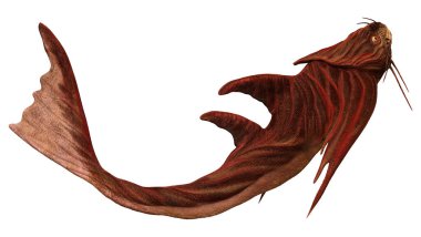 Beyaz arka planda izole edilmiş kırmızı ve tehlikeli bir balığın 3 boyutlu görüntüsü