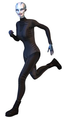 Beyaz arka planda izole edilmiş mavi dişi bir uzaylının 3 boyutlu görüntüsü