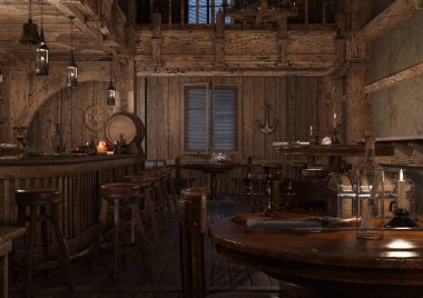 Bir korsan lobisinin 3 boyutlu canlandırması