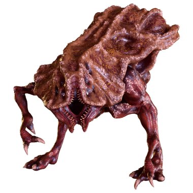 Beyaz arka planda izole edilmiş bir fantezi yaratığın 3 boyutlu canlandırması