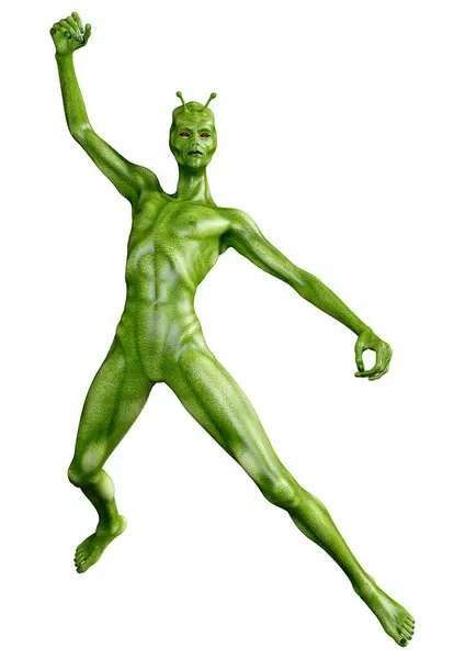 3D rendering of a green alien isolated on white background