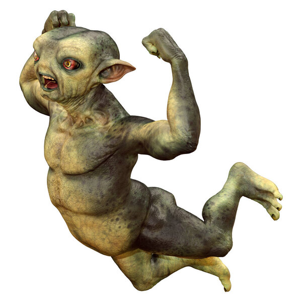 3D rendering of a green alien isolated on white background