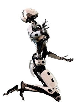 Beyaz arkaplanda izole edilmiş bir erkek robotun 3B görüntülemesi