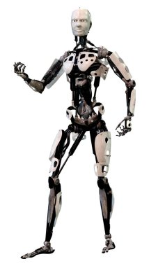 Beyaz arkaplanda izole edilmiş bir erkek robotun 3B görüntülemesi