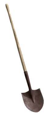 Beyaz arkaplanda izole edilmiş eski tek bir küreğin 3 boyutlu canlandırması