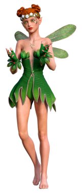 Beyaz arkaplanda izole edilmiş bir bahar perisinin 3 boyutlu canlandırması