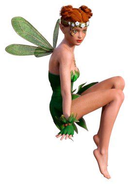 Beyaz arkaplanda izole edilmiş bir bahar perisinin 3 boyutlu canlandırması