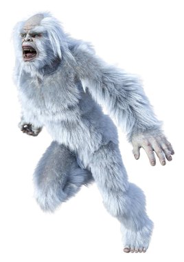 Yeti 'nin beyaz arka planda izole ettiği 3 boyutlu bir fantezi yaratığı.