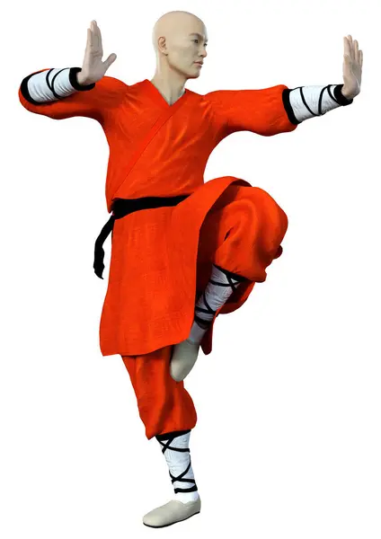 Representación Monje Shaolin Haciendo Ejercicio Aislado Sobre Fondo Blanco Imágenes De Stock Sin Royalties Gratis