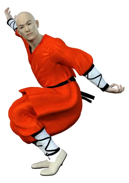 Representación Monje Shaolin Haciendo Ejercicio Aislado Sobre Fondo Blanco —  Fotos de Stock