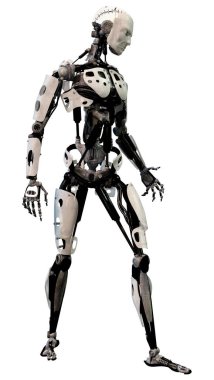 Beyaz arkaplanda izole edilmiş bir erkek robotun 3B görüntülemesi