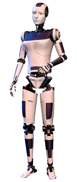 Beyaz Arka Planda Izole Edilmiş Bir Kadın Robotun Boyutlu Canlandırması - Stok İmaj