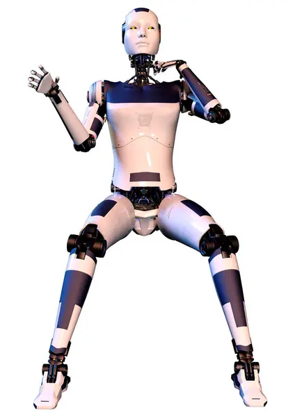 白い背景に隔離された女性ロボットの3Dレンダリング ストック写真