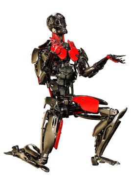 Beyaz arkaplanda izole edilmiş bir erkek robotun 3B görüntülemesi