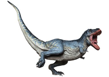 Beyaz zemin üzerinde izole edilmiş bir dinozor Tyrannosaurus Rex 'in 3D görüntüsü