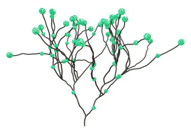 Beyaz arka planda izole edilmiş yeşil fantezi bir uzaylı bitkisinin 3 boyutlu yansıması