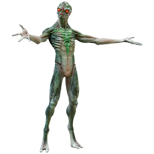 在白色背景上孤立的绿色外星人的3D渲染 免版税图库照片