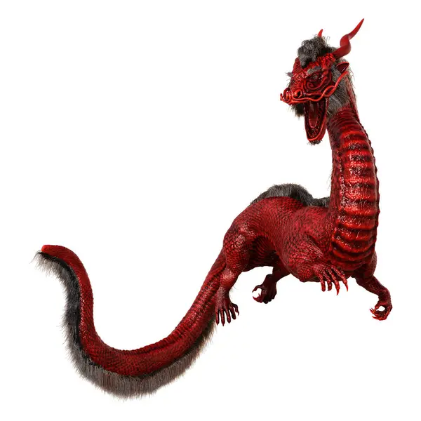 Rendu Dragon Oriental Oriental Rouge Isolé Sur Fond Blanc Images De Stock Libres De Droits