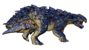 Beyaz arkaplanda izole edilmiş bir dinozorun 3D görüntülemesi