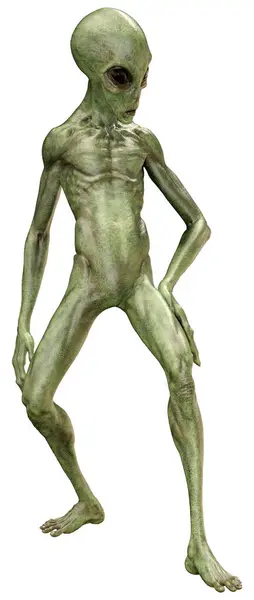 Rendering Eines Grünen Aliens Isoliert Auf Weißem Hintergrund Stockbild