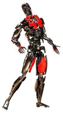 Beyaz arkaplanda izole edilmiş bir erkek robotun 3B görüntülemesi