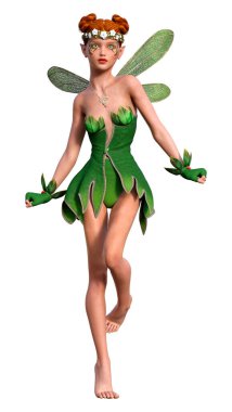 Beyaz arkaplanda izole edilmiş bir bahar perisinin 3 boyutlu canlandırması