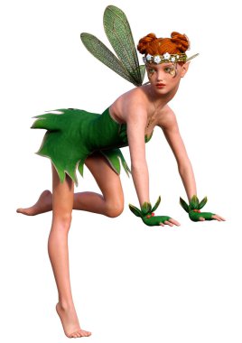 Beyaz arkaplanda izole edilmiş bir bahar perisinin 3 boyutlu canlandırması