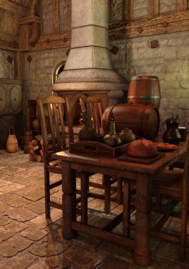 Bir ortaçağ tavernasının 3 boyutlu canlandırması