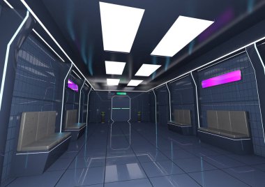 Fütürist bir bilim kurgu koridorunun 3 boyutlu canlandırması