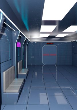 Fütürist bir bilim kurgu koridorunun 3 boyutlu canlandırması