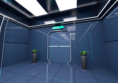 Fütürist bir bilim kurgu koridorunun 3 boyutlu canlandırması