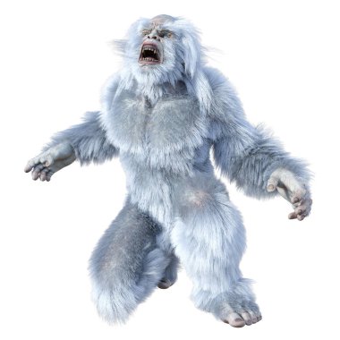 Yeti 'nin beyaz arka planda izole ettiği 3 boyutlu bir fantezi yaratığı.