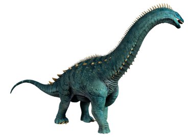 Beyaz arkaplanda izole edilmiş bir dinazor Alamosaurus 'un 3D görüntülemesi