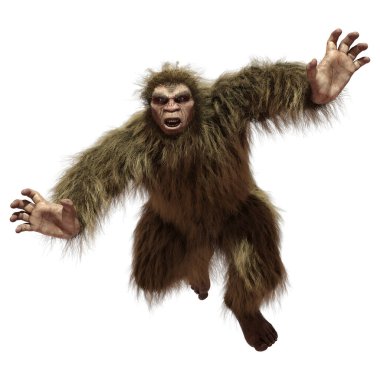 Beyaz arkaplanda izole edilmiş bir Koca Ayak veya Kocaayak 'ın 3B canlandırması