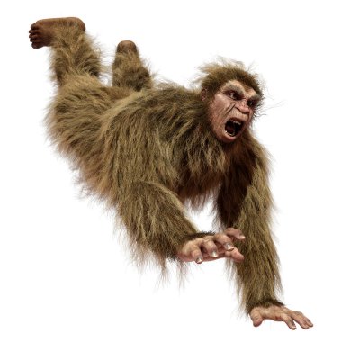 Beyaz arkaplanda izole edilmiş bir Koca Ayak veya Kocaayak 'ın 3B canlandırması