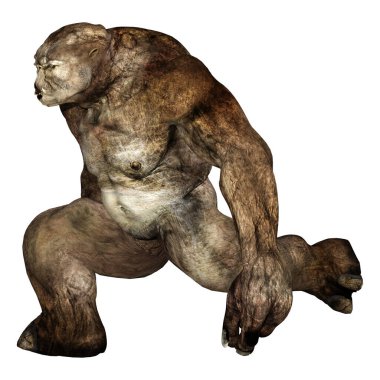 Beyaz arka planda izole edilmiş bir peri masalı trolünün 3 boyutlu canlandırması