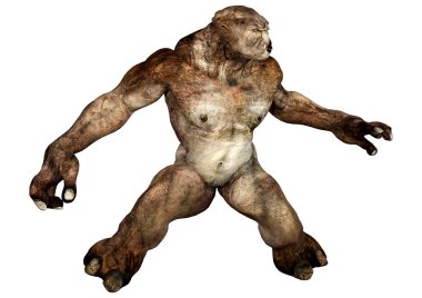 Beyaz arka planda izole edilmiş bir peri masalı trolünün 3 boyutlu canlandırması