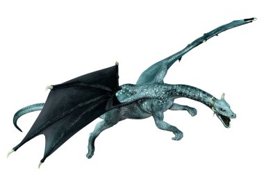 Beyaz arka planda izole edilmiş bir fantezi ejderhanın 3 boyutlu canlandırması