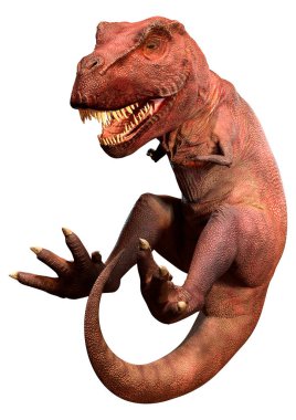 Beyaz zemin üzerinde izole edilmiş bir dinozor Tyrannosaurus Rex 'in 3D görüntüsü