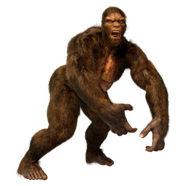 Beyaz arkaplanda izole edilmiş bir Koca Ayak veya Kocaayak 'ın 3B canlandırması