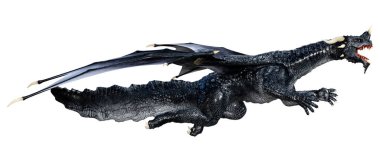 Beyaz arka planda izole edilmiş bir fantezi ejderhanın 3 boyutlu canlandırması