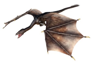 Beyaz arka planda izole edilmiş bir fantezi ejderhanın 3 boyutlu canlandırması