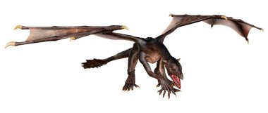 Beyaz arka planda izole edilmiş bir fantezi ejderhanın 3 boyutlu canlandırması