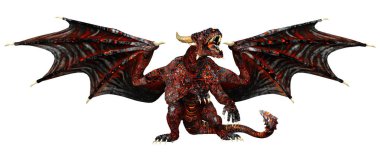 Beyaz arka planda izole edilmiş bir fantezi ejderhanın 3 boyutlu canlandırması